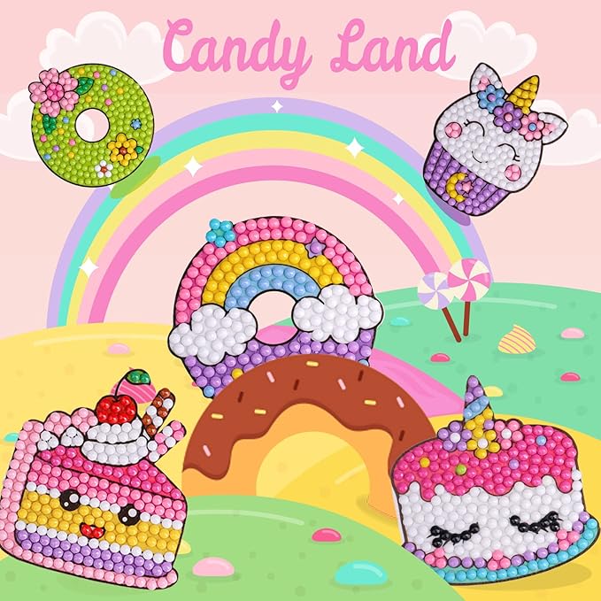 Cymbana Painting Diamond Kits for Kids 20 Pcs Desserts Contains Cupcake, Donut, Ice-Cream, Popcorn, Cookies