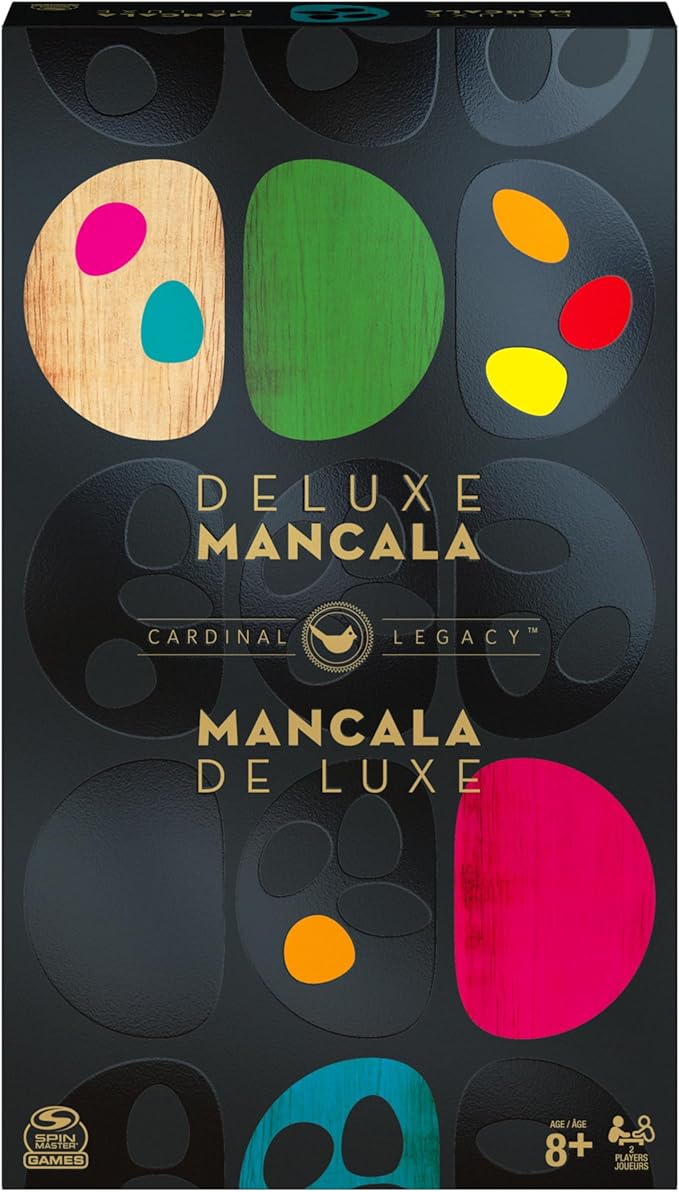 Spin Master Games, Legacy Deluxe Mancala, Classic Game with Folding Wooden Board & Colorful Glass Stones, Family Game, Easter Basket Stuffers, for Ages 8 & Up