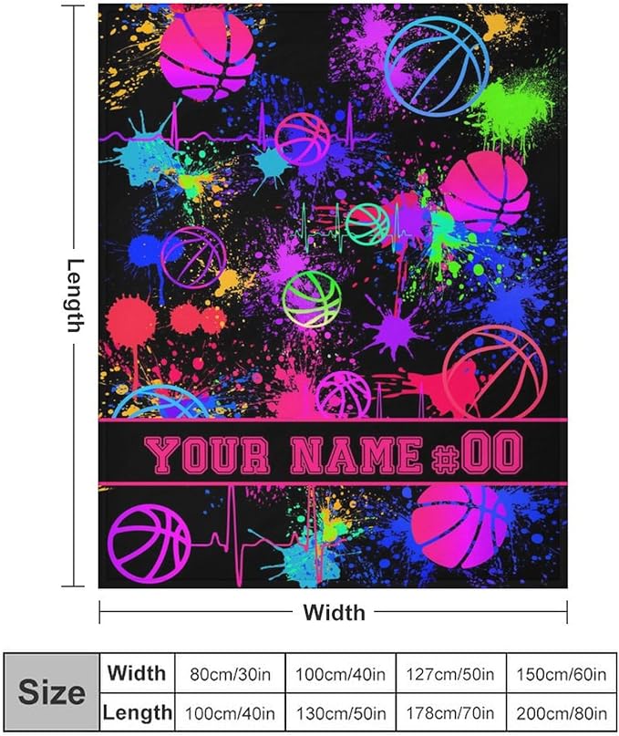 Custom Basketball Blanket - Soft Flannel Sports Basketball Blankets for Girls Boys Kids Basketball Lovers - Warm Basketball Throw Blankets for All Season Lap, Chair, Sofa - 50"x40"