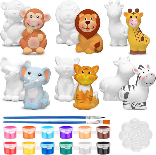 Gemscream 6 Sets Jungle Animal Painting Kit for Girls Boys Crafts and Arts Set Safari Zoo Wild Animal Toy Art and Crafts Ceramics to Paint for Classroom Activities Rewards Paint Figurines Gift
