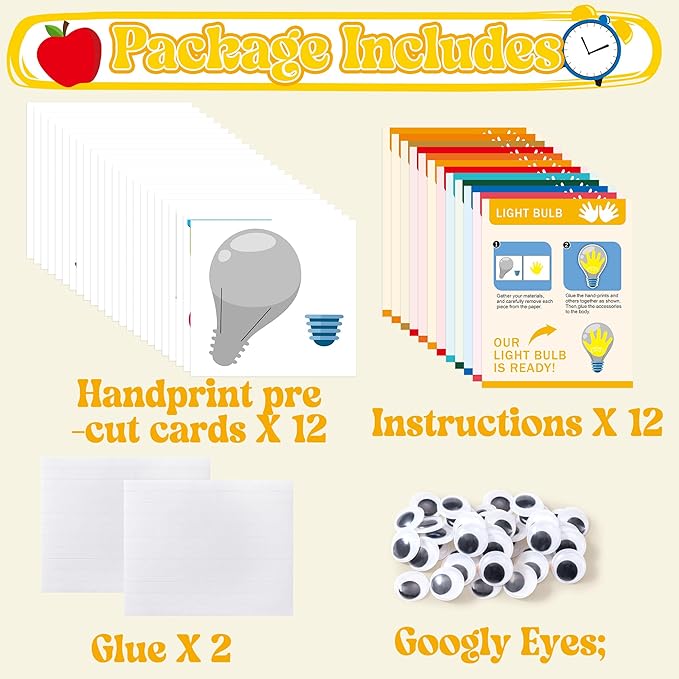 WATINC Back to School Handprint Art Craft - 12Pcs First Day of School Themed Easy DIY Kit, Pencil Bus Schoolbag Arts Supplies Preschool Classroom Hand Print Activity Party Favors for Kids Toddlers