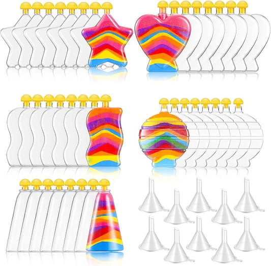 Liliful Sand Art Bottles for Kids, Sand Art Plastic Crafts Kit Bulk Arts Crafts Kit, Include Clear Sand Art Bottles with Funnel for Boys Girls DIY Sand Arts Crafts Party (20 Pcs)