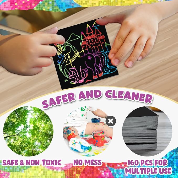 ZMLM Rainbow Scratch Paper Art Mini Notes Easter Basket Stuffers for Kids Teens Gifts Ages 4-8 Bulk Craft Supplies for Girls Boys Birthday Classroom Party Games Toy Stocking Stuffers(Holographic)