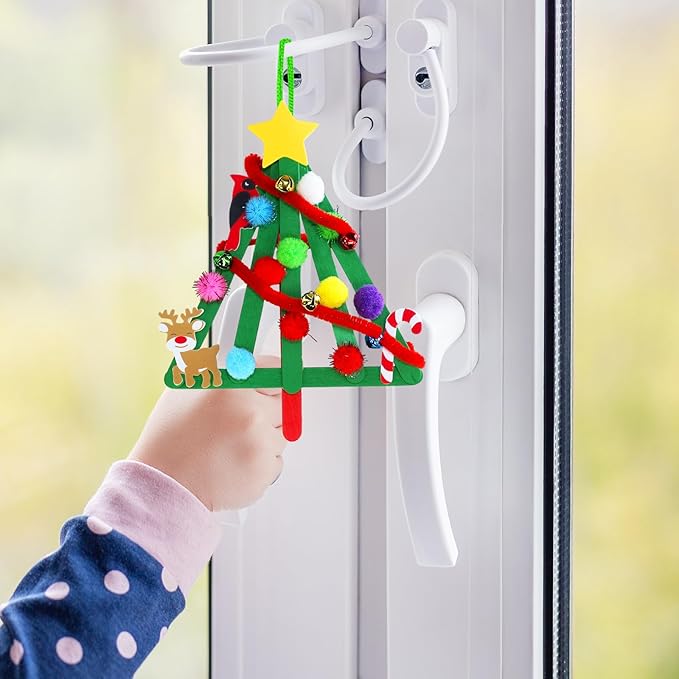 Winlyn 27 Sets Christmas Craft Kits Winter Crafts Popsicle Stick Christmas Tree Ornaments Decorations Art Sets Craft Sticks Christmas Foam Stickers for Kids Holiday Classroom Activities Party Favors