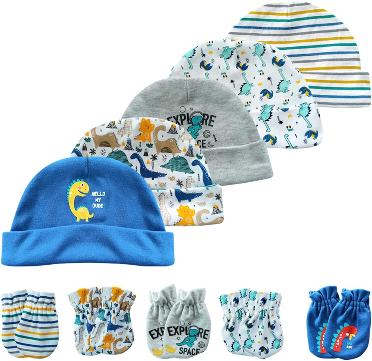 Baby Hat and Mittens Set Newborn Baby Hats Caps for Baby Boys Girls 0-6 Months 100% Cotton