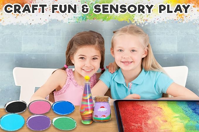 CuteyCo CraftySand’s Big Pack: 16 lbs & 16 Colors for Kids’ Play Sand, Sand Art