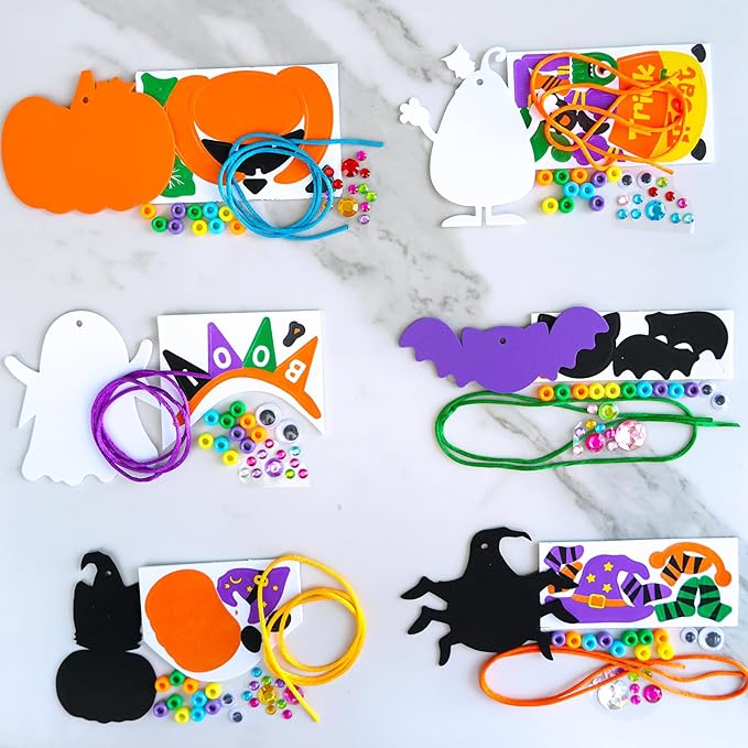 Winlyn 24 Sets Halloween Craft Kits DIY Halloween Art Sets Spider Bat Ghost Pumpkin Foam Halloween Stickers for Kids Fall Home Classroom Activities Trick-or-Treat Party Favors