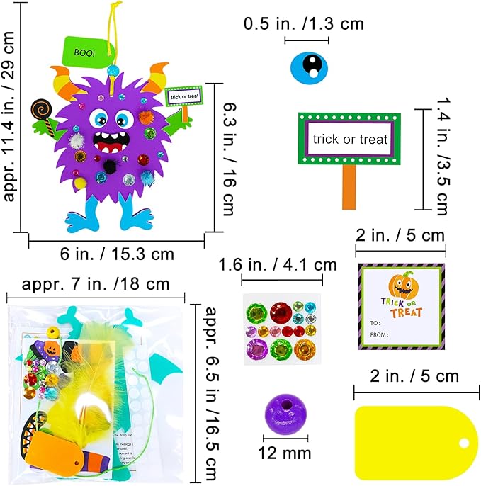 Winlyn 24 Sets Halloween Crafts for Kids Individual Halloween Craft Kits Fall Crafts DIY Monster Ornaments Foam Monster Crafts Halloween Arts and Crafts for Kids Classroom Art Activities Party Favors