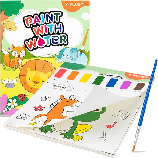 YPLUS Paint with Water Books for Toddlers, Art Craft Toys Watercolor Painting Paper for Kids Gift for Drawing with Brush - Animals