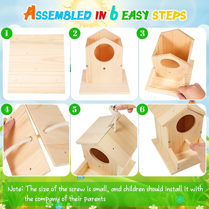 Liliful 1 Pack Wooden Birdhouse Kit DIY Bird House with Paint and Paintbrushes Art and Crafts Painting Kits for Boys Girls Adults Build Paint Classroom Birthday Indoor Outdoor Craft