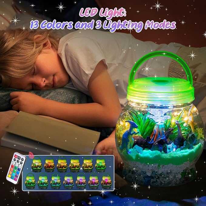 Light Up Dinosaur Terrarium Kit for Kids, Dinosaur Birthday Gift for Boys Ages 5 6 7 8-12 Year Old, DIY Unicorn Arts & Crafts Toys for Boys (Dinosaur)