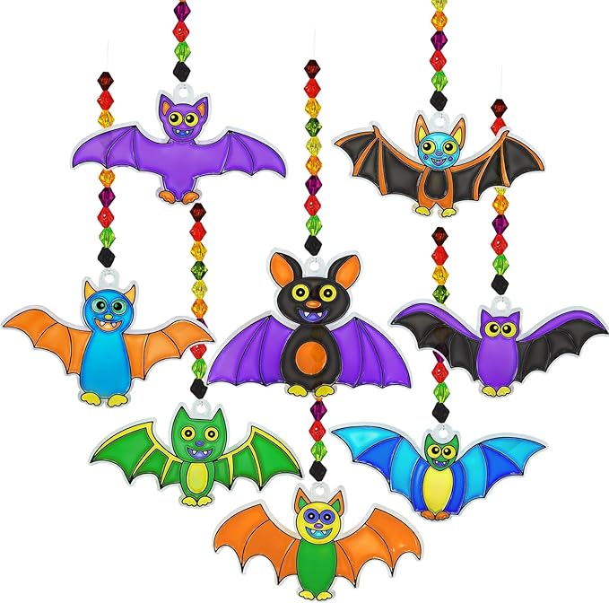 Winlyn 24 Sets Halloween Bat Suncatchers Ornaments DIY Window Paint Art Suncatchers Halloween Craft Kits Bat Suncatchers Painting Kits for Kids Classroom Activities Fall Halloween Party Art Projects