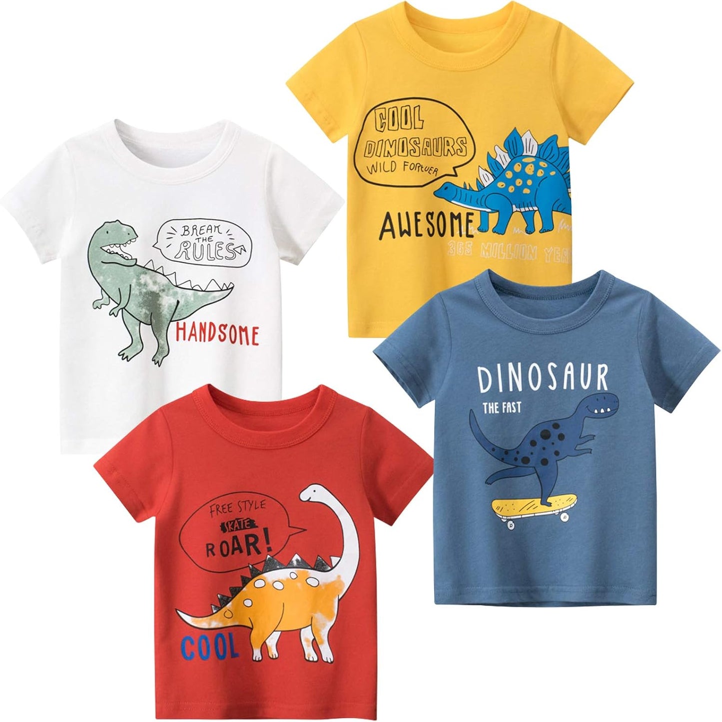 Boys' 4-Pack Excavator Short Sleeve Crewneck T-Shirts Top Tee Size 2-7 Years Toddler Boys' Value Pack Cotton T-Shirt