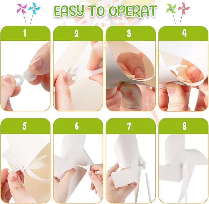 Chalyna 24 Pieces DIY Paper Pinwheels Handmade Blank Paper Pinwheels Graffiti Paper Craft, School Work, Home Crafting, Craft Group Activities(White)