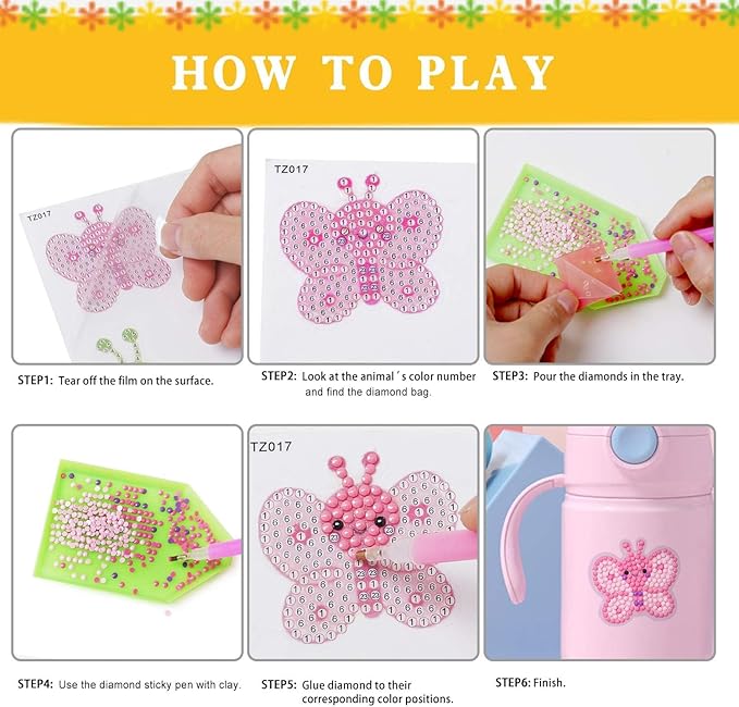 sinceroduct Diamond Art Kits for Kids, 64 Pcs Diamond Art Stickers Crafts for Kids Ages 4-6-8-12, 5D DIY Animals Gem Art Stickers Kits for Girls Boys Adults Beginners, Christmas Diamond Art Gifts