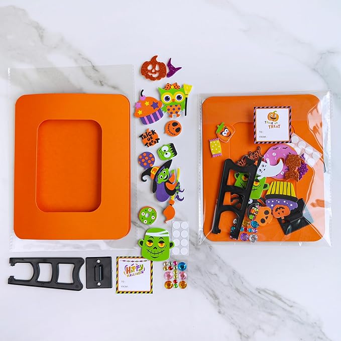 Winlyn 24 Sets Halloween Craft Kits DIY Halloween Picture Frame Decorations Art Sets Ghost Monster Jack-O'-Lantern Fall Leaf Festive Foam Stickers Arts and Crafts for Kids Party Classroom Activities