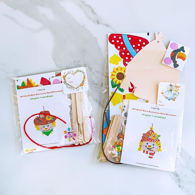 Winlyn 24 Sets Fall Craft Stick Scarecrow Head Making Kits DIY Popsicle Stick Scarecrow Heads Ornaments Art Sets for Kids Autumn Decorations Halloween Harvest Season Art Project Classroom Activities