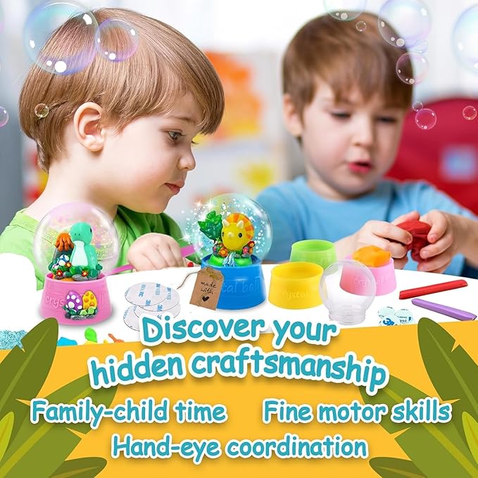 Dinosaur DIY Snow Globe Kit | Make Your Own Water Globe, Arts and Crafts for Kids Ages 4-8, STEM Activities for Kids Ages 5-7, Christmas Birthday, Activities for Girls Ages 8-12