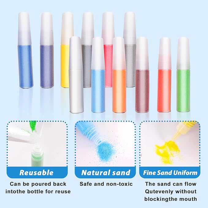 Colorful Sand Art Kit Crafts for Kids Ages 4-8- 12 Colored Sands, 16 Vehicles Sand Art Pictures - DIY Crafts Set for Girls and Boys，Arts and Crafts for Kids Ages 8-12