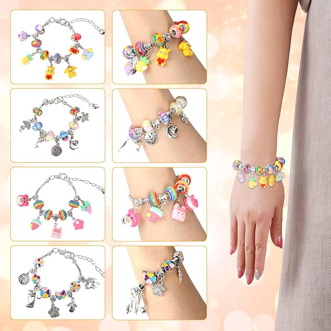 Eihatfif Charm Bracelet Making Kit,Unicorn/Mermaid Crafts Gifts Set for Girls Teens Age 4-12，Jewelry Making Supplies Beads