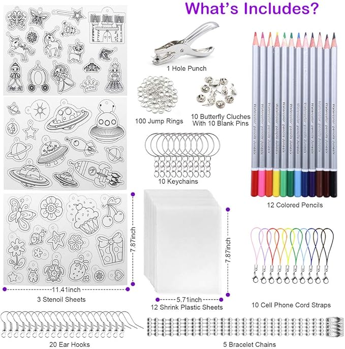 POPMISOLER 183 Pieces Shrink Plastic Kit DIY Ornaments or Creative Craft DIY Accessories Kit for All Ages Great Gift