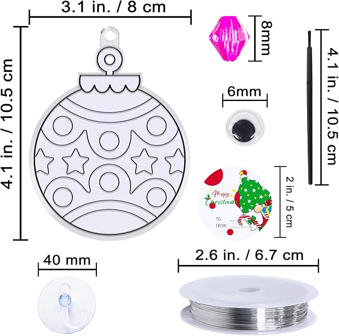 Winlyn 24 Sets Christmas Suncatchers Ornaments Decorations DIY Window Paint Art Suncatchers Christmas Craft Kits Santa Snowman Snowflake Reindeer Sun Catchers for Kids Classroom Activities Art Project