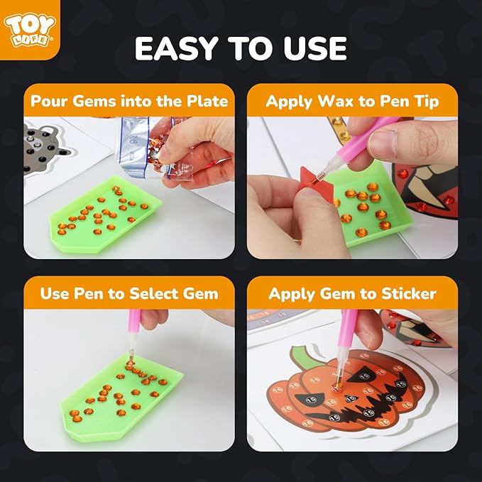 TOY Life Halloween Diamond Painting Kits Diamond Art for Kids Pumpkin Ghost Witch Hat Halloween Party Favor Goodie Bag Halloween Toy 20PCS Stickers Gem Art Kits Crafts Kits for Girls Ages 6-12