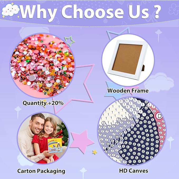 hkejoi Turtle Diamond Art Painting Kits for Kids with Frame, Cartoon Diamond Art for Kids Ages 4-6-8-12, Easy Kids Gem Art Kit with Cartoon Box for Home Wall Decor 7x7inch