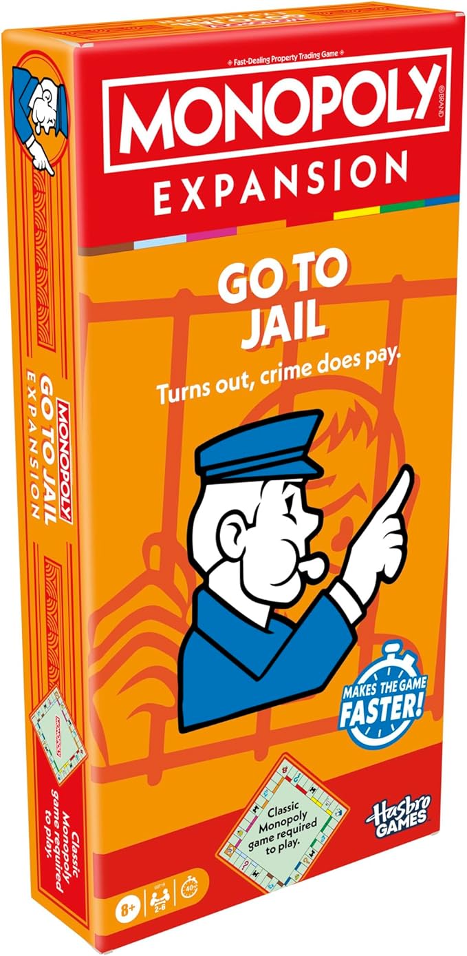 Monopoly Go to Jail Expansion | Add More Fun to Classic Monopoly Game and Play Faster | Ages 8+ | 2-6 Players | 40 Mins. | Family Board Games
