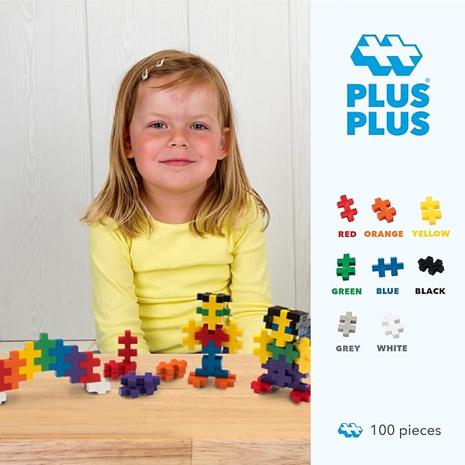 PLUS PLUS BIG - Open Play Set - 100 Piece - Basic Color Mix, Construction Building Stem Toy, Interlocking Large Puzzle Blocks for Toddlers and Preschool