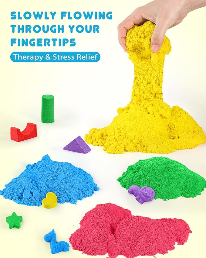 AtMini Play Sand for Kids, 11lbs of 6 Colored Sands, Magic Sand Bulk, Play Sand for Sandbox Sensory Sand Kit for Boys and Girls (Blue Tray)