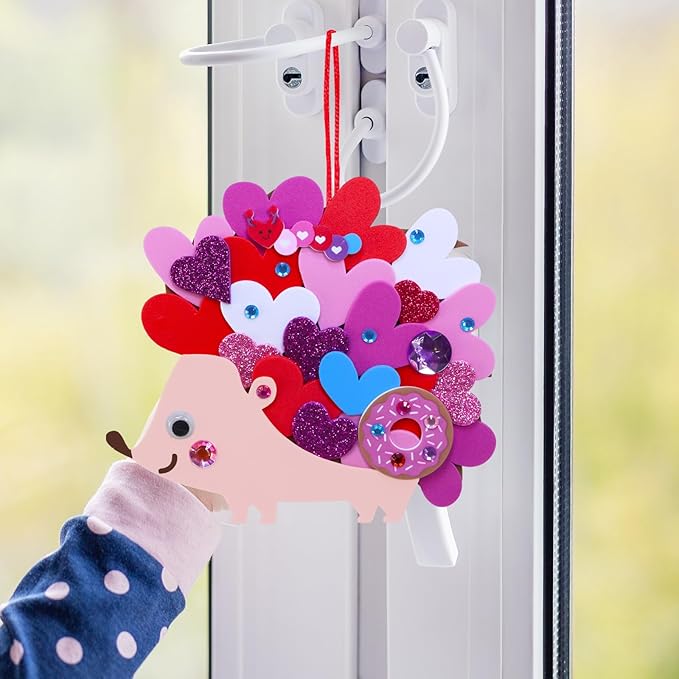 Winlyn 24 Sets Heart Hedgehog Ornaments Decorations Valentine Crafts Kits Heart Hedgehog Art Sets Heart Foam Valentine Stickers for Kids Valentine's Day Party Classroom Activities Gift Exchange