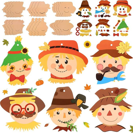 Yexiya 24 Pieces Fall Scarecrow Head Craft Kits Assorted Scarecrow DIY Ornaments for Kids Art Gift Favors Autumn Thanksgiving Project Home Classroom Game Activities