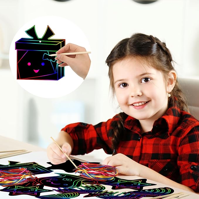 Qilery 64 Pcs Chanukah DIY Scratch Cards Set Hanukkah Party Supplies Favor Rainbow Color with Wooden Styluses Hanukkah Craft Kit for Kid Birthday DIY Art Hanukkah Themed Party Classroom Decor