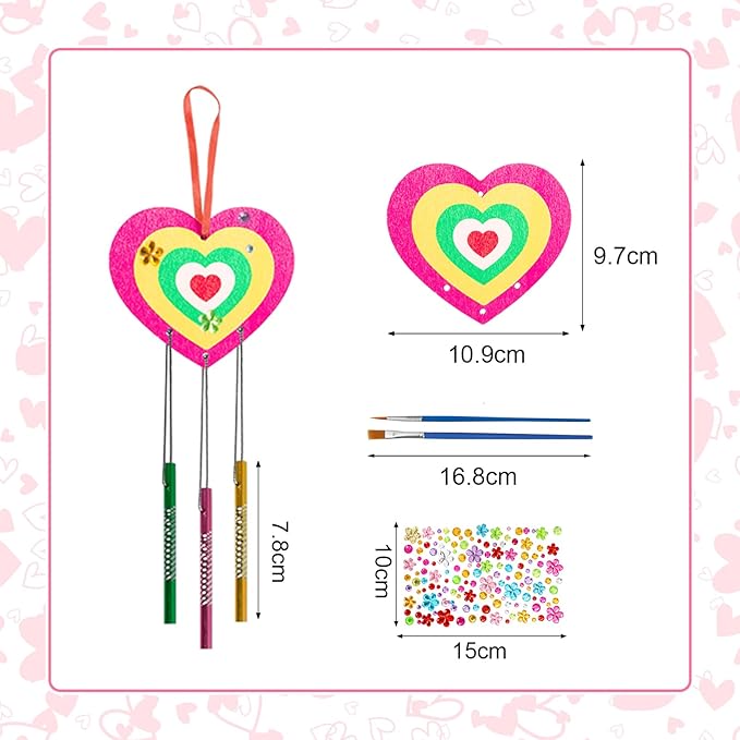 Fennoral 27 Pack Heart Wind Chime Kit for Kids Make You Own Love Wind Chimes DIY Colorful Valentine's Day Wooden Art and Craft for Kids Valentine's Day Party Decoration