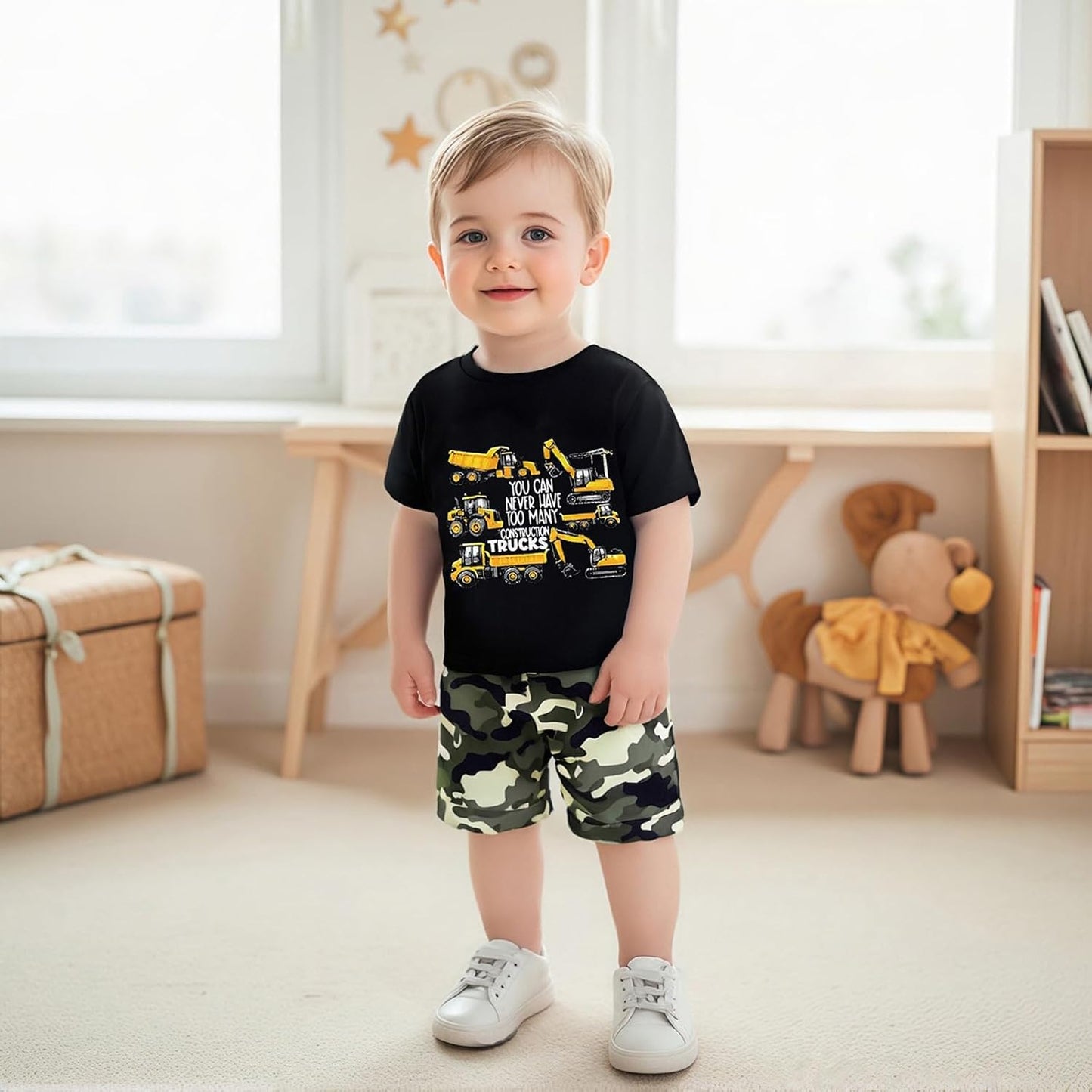 wdehow Toddler Kids Baby Boy Summer Clothes Sets 1T 2T 3T 4T 5T Letter Print Short Sleeve Tops Camouflage Shorts Outfits