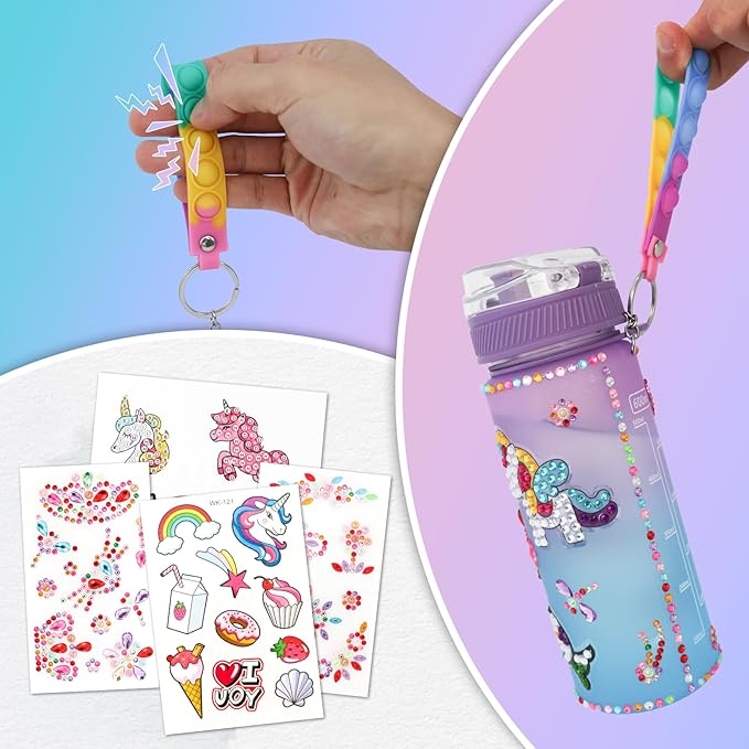 Gifts for Girls 4-12, Decorate Your Own Water Bottle Kits for Girls, Unicorn Diamond Crafts Painting Toys, Kids Water Bottle for School, Christmas and Birthday Gifts Toys for Girls