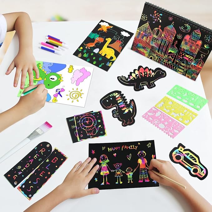ZMLM Easter Art Craft Gift for Kids Age 3-12: Rainbow Scratch Magic Paper Combo DIY Coloring Drawing Art Set - Party Craft Kit Supply Toddler Preschool Activity Toy Kid Valentine's Day Birthday Gift