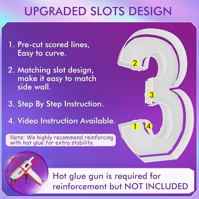 Mosaic Balloon Numbers Frame Marquee Light Up Number 3 Pre-Cut Large Foam Board Sign Cut-out for Boy Girl Birthday Backdrop Anniversary Decoration