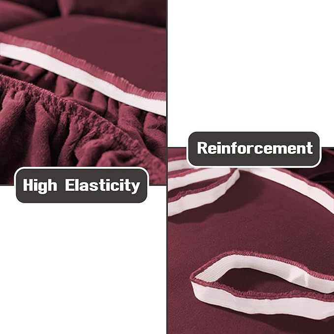 NORTHERN BROTHERS Stretchy Recliner Chair Covers, Velvet Recliner Covers, Lazy Boy Chair Cover (Wine Red, 3 Seat)