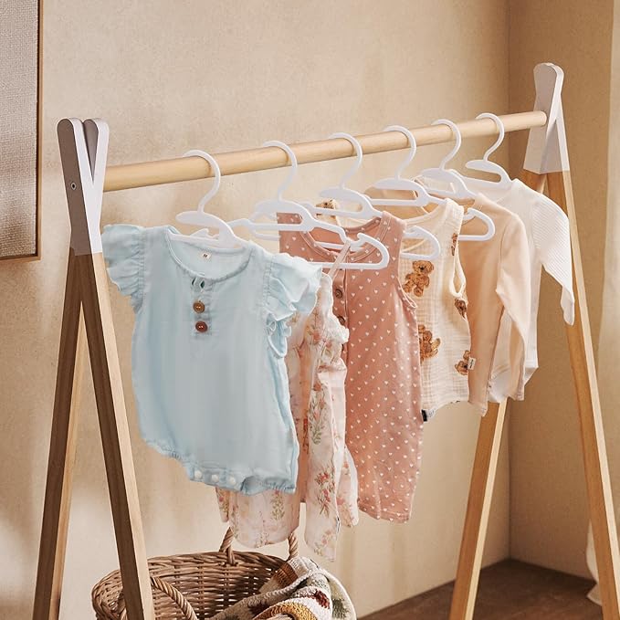 U-Shape Kids Hangers, Plastic Baby Clothes Hangers, 11.4inch Toddler Hangers with Protect Collar Non-Distorting from Stretching, 40 Pack Baby Hangers for Infants，Children Closets, White