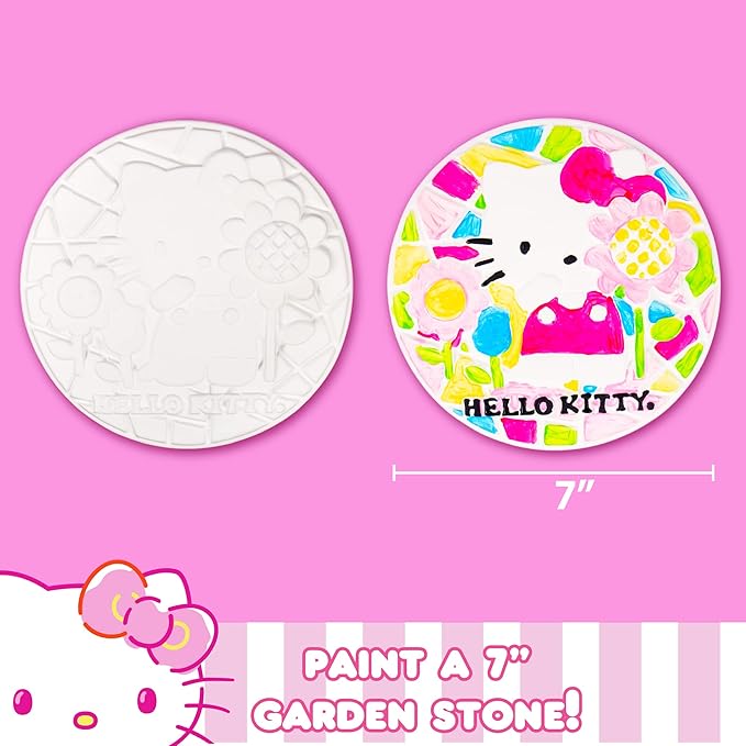 Sanrio Hello Kitty Paint Your Own Stepping Stone, Includes 7” 6 Paints & 1 Paintbrush, Cute Gifts for Kids Teens Girls Adults