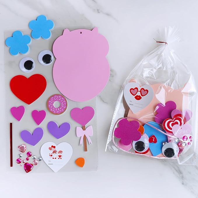 Winlyn 24 Sets Valentine's Day Craft Kits Heart Crafts DIY Valentine's Day Owl Ornaments Decorations Art Sets Foam Owl Heart Stickers for Kids Valentine's Day Party Classroom Activities Gift Exchange
