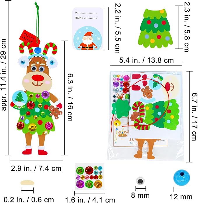 Winlyn 24 Sets Christmas Craft Kits Winter Crafts DIY Xmas Reindeer Ornaments Decorations Festive Foam Stickers Christmas Arts and Crafts for Kids Holiday Party Favors Home Classroom Art Activities