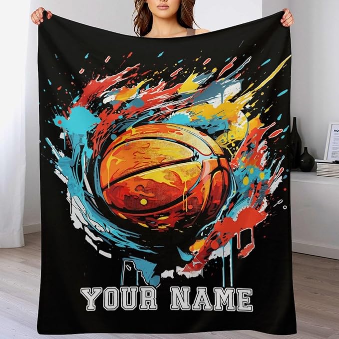 Custom Basketball Blanket - Soft Flannel Sports Basketball Blankets for Teens Adults Women Men Basketball Lovers - Warm Basketball Throw Blankets for All Season Lap, Chair, Sofa, Couch, Bed - 80"x60"
