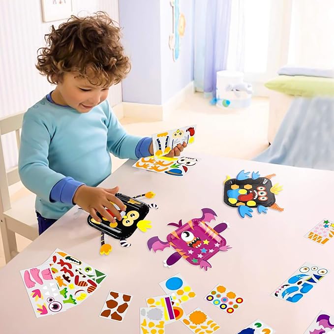 WATINC 9Pcs Monster Paper Plate Art Kits for Kids DIY Craft Sticker Card Preschool Family Games Educational Party Supplies Art Handmade Project Classroom Groups Activity Valentine's Day Decoration