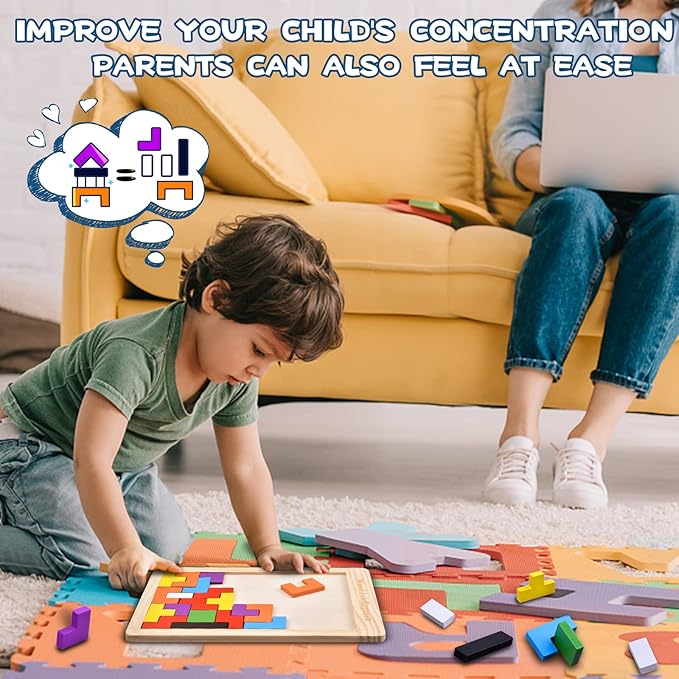 FFTROC Wooden Puzzles for Kids Ages 4-8 8-10 Thick Colorful 3D Russian Blocks and Brain Teaser Tangram Jigsaw STEM Intelligence Toys Educational Gift for Toddlers 3 4 5 6 7 Years Old Boys Girls