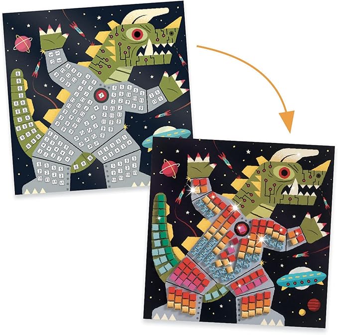 DJECO Space Battle Sticker Mosaic Kit - Craft Your Own Space Battle Scene for School or Gifts - Fun & Creative for Family & Friends, Boys & Girls, Mosaic Art Craft Kit for Kids 5+ - Multi