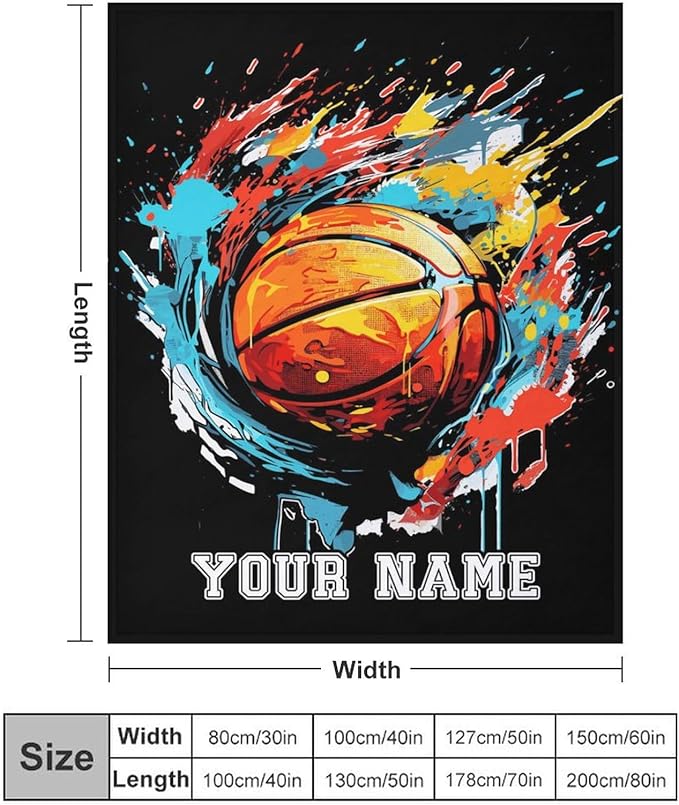 Custom Basketball Blanket - Soft Flannel Sports Basketball Blankets for Girls Boys Kids Basketball Lovers - Warm Basketball Throw Blankets for All Season Lap, Chair, Sofa - 50"x40"