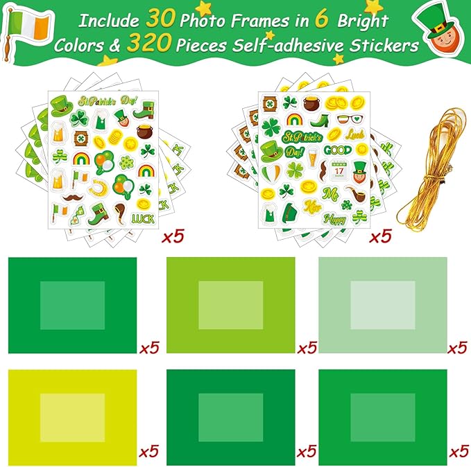 chiazllta 30 Packs St. Patricks Day Picture Frame Craft Kits for Kids St. Patricks DIY Craft Art St. Patrick Day Party Decoration Favor Home Classroom Game Activities